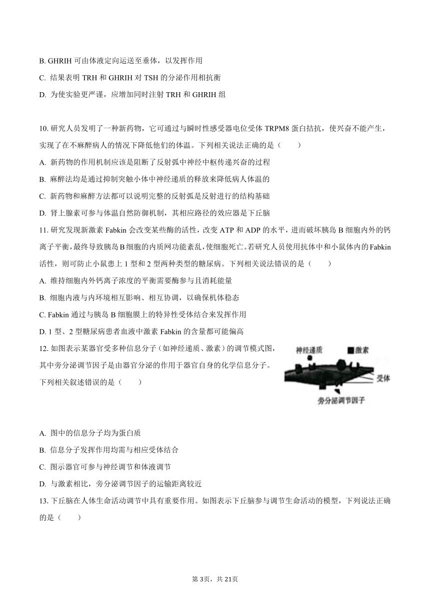 2023-2024学年河南省郑州市多地区高二（上）月考生物试卷（10月份）（含解析）