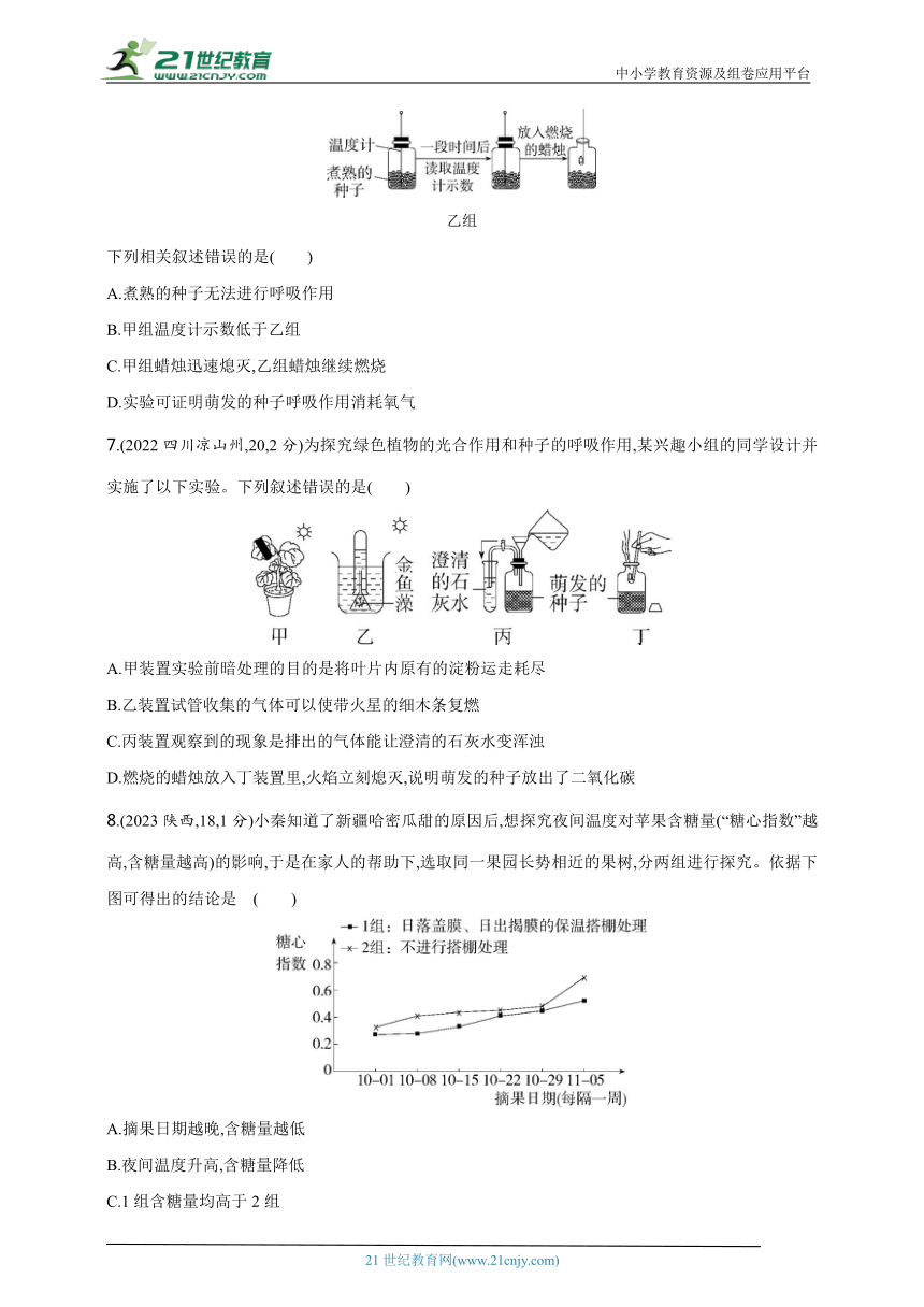 2024年中考生物专题练--实验突破六 探究植物的呼吸作用（含解析）