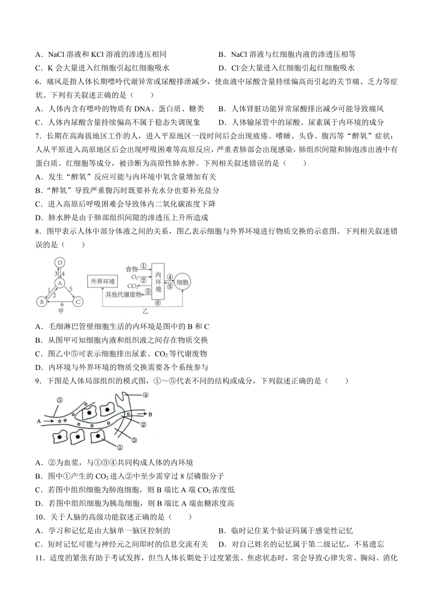 四川省资阳市乐至中学2023-2024学年高二上学期10月月考生物学试题（含答案及解析）