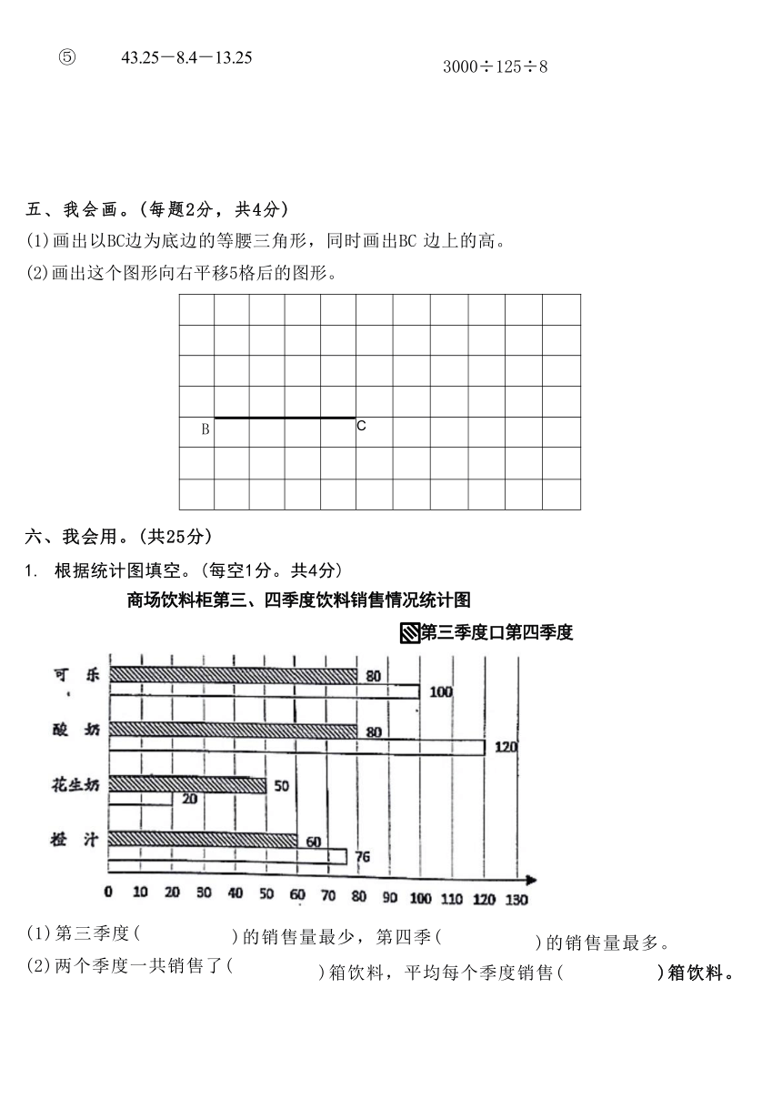 湖北省黄石市西塞山区2020-2021学年四年级下学期期末考试数学试卷（含答案）