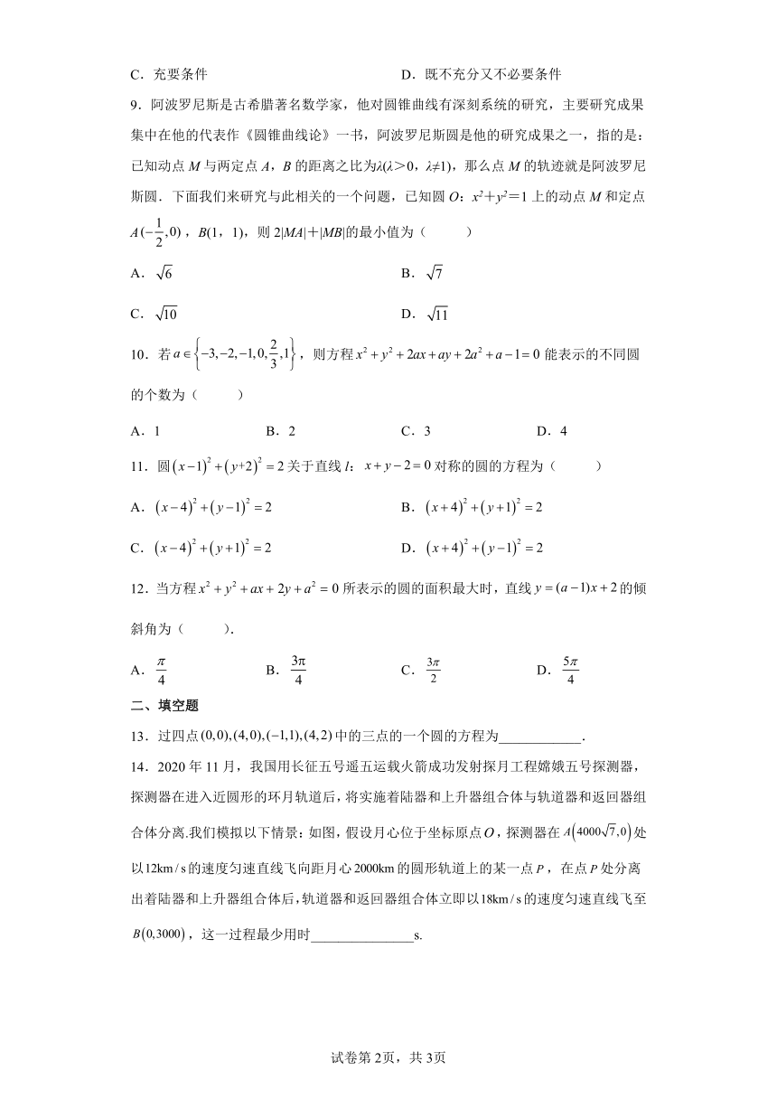 人教A版（2019）选择性必修第一册2.4圆的方程 同步练习（含解析）