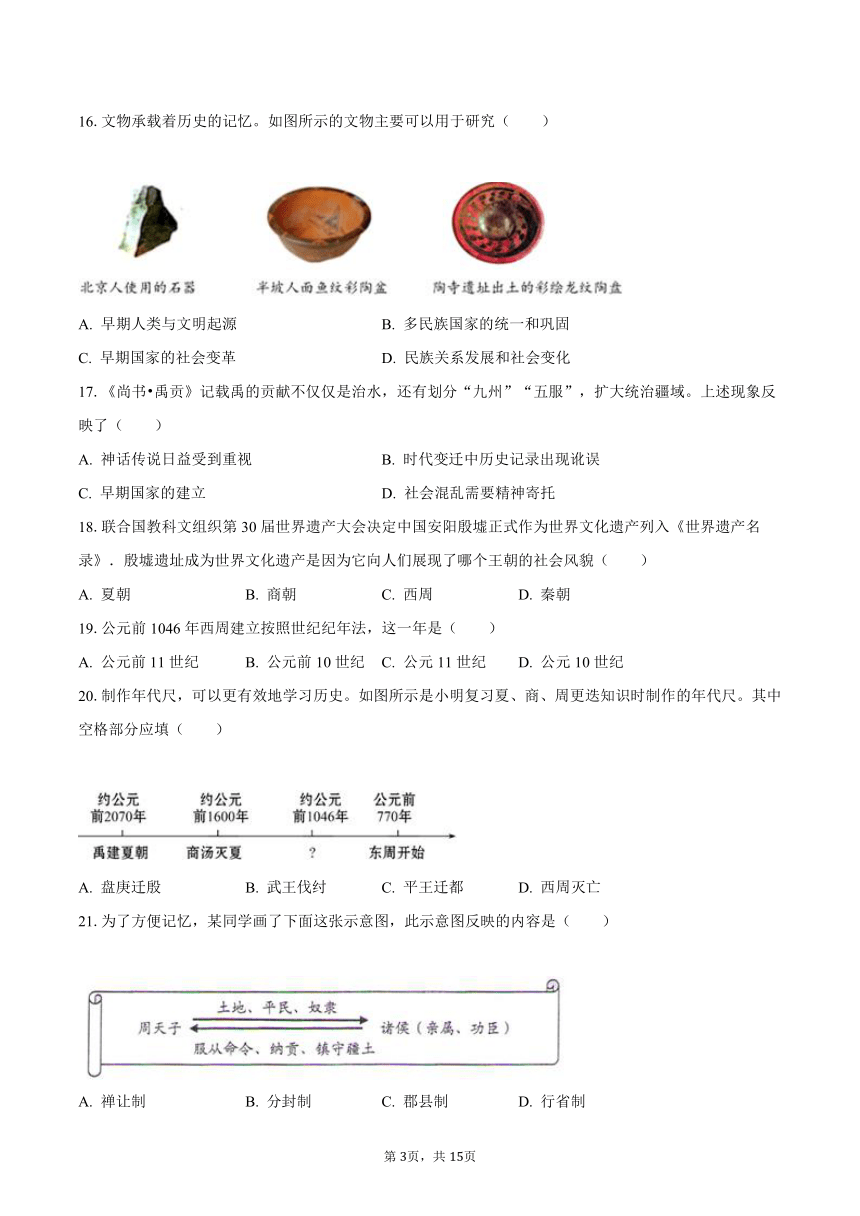 2023-2024学年福建省泉州市永春二中七年级（上）月考历史试卷（10月份）(含解析）