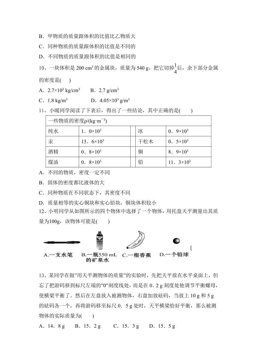 2023—2024学年八年级上册物理沪科版第5章 质量与密度 达标题（含答案）