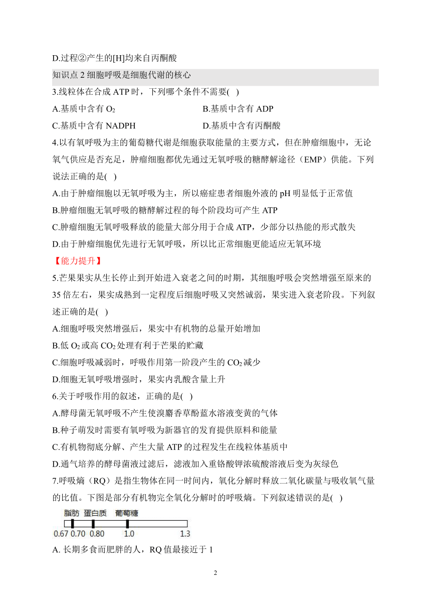 3.4细胞呼吸为细胞生活提供能量（含解析）——2023-2024学年高一生物学浙科版（2019）必修一课时分层练