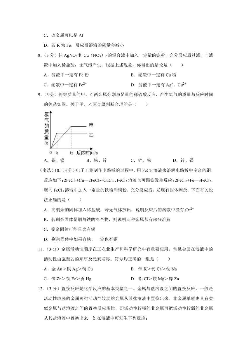 鲁教版（五四制）九年级全册《4.2 金属的化学性质》同步练习卷（含解析）