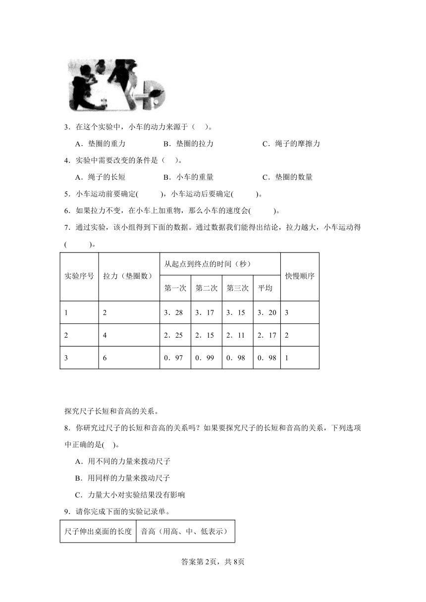 科学四年级上册（大象版2017）期中实验题专题训练(含解析)