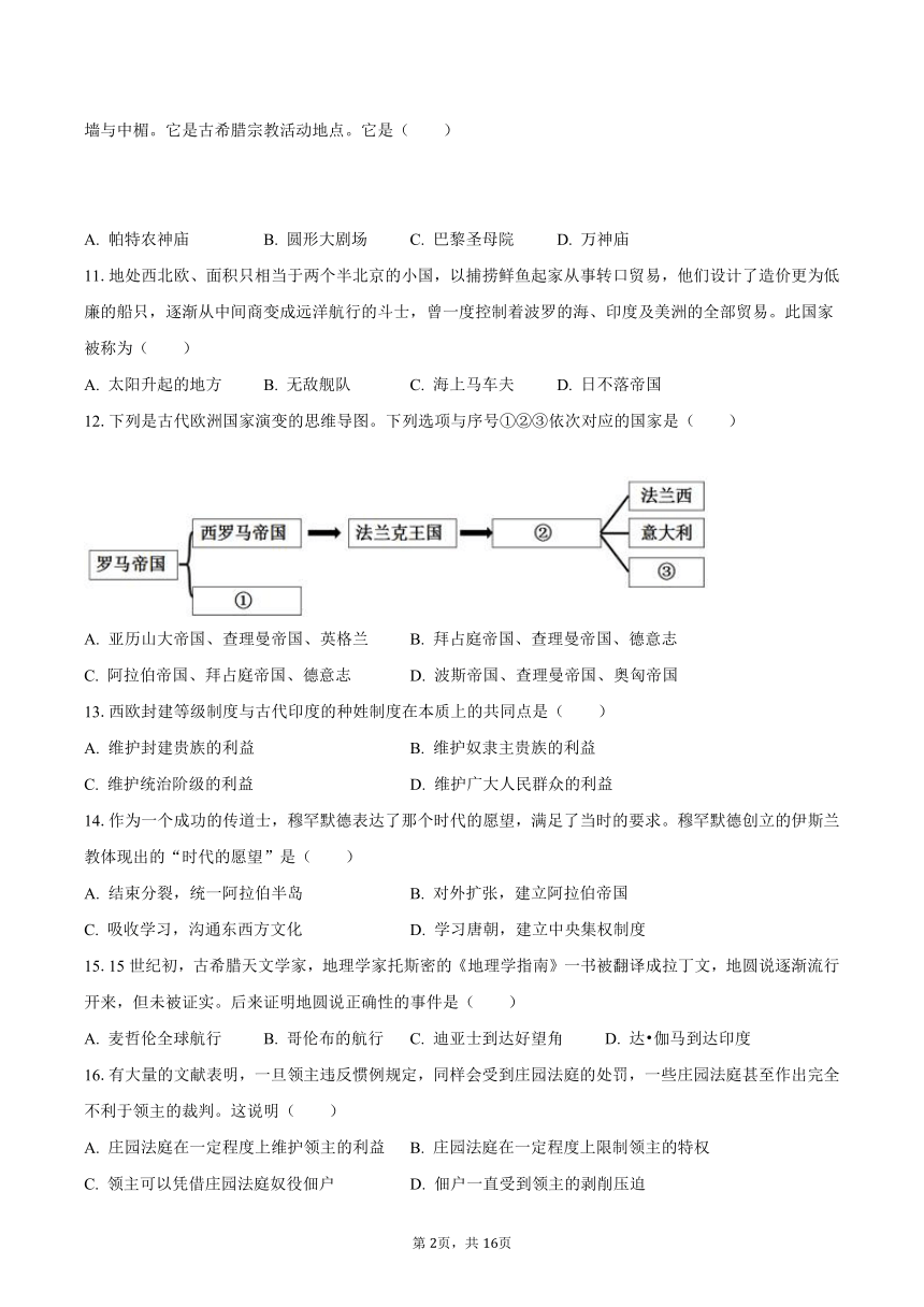 2023-2024学年吉林省长春市榆树市九年级（上）月考历史试卷（10月份）（含解析）