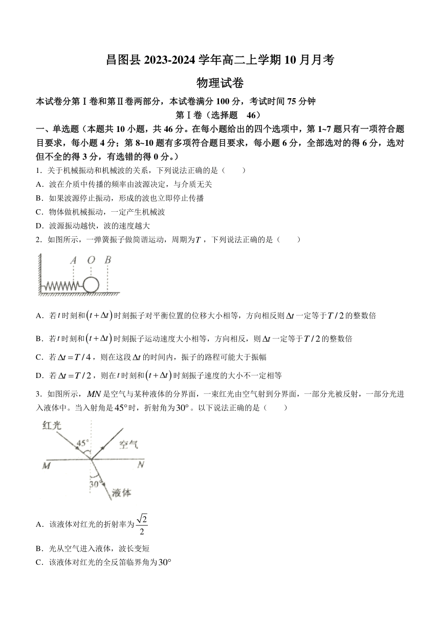 辽宁省铁岭市昌图县2023-2024学年高二上学期10月月考物理试题(无答案)