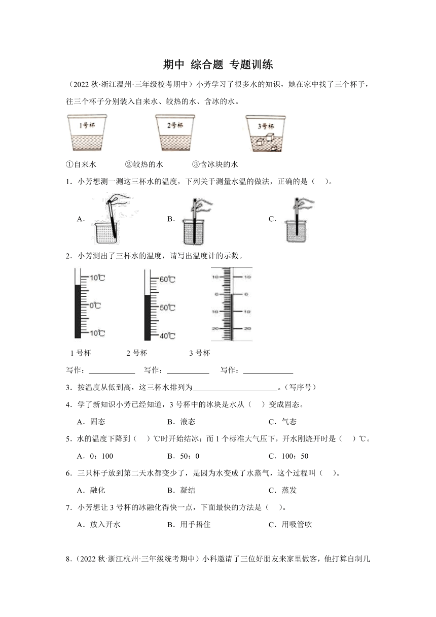 科学三年级上册（教科版2017）期中综合题专题训练(含解析)