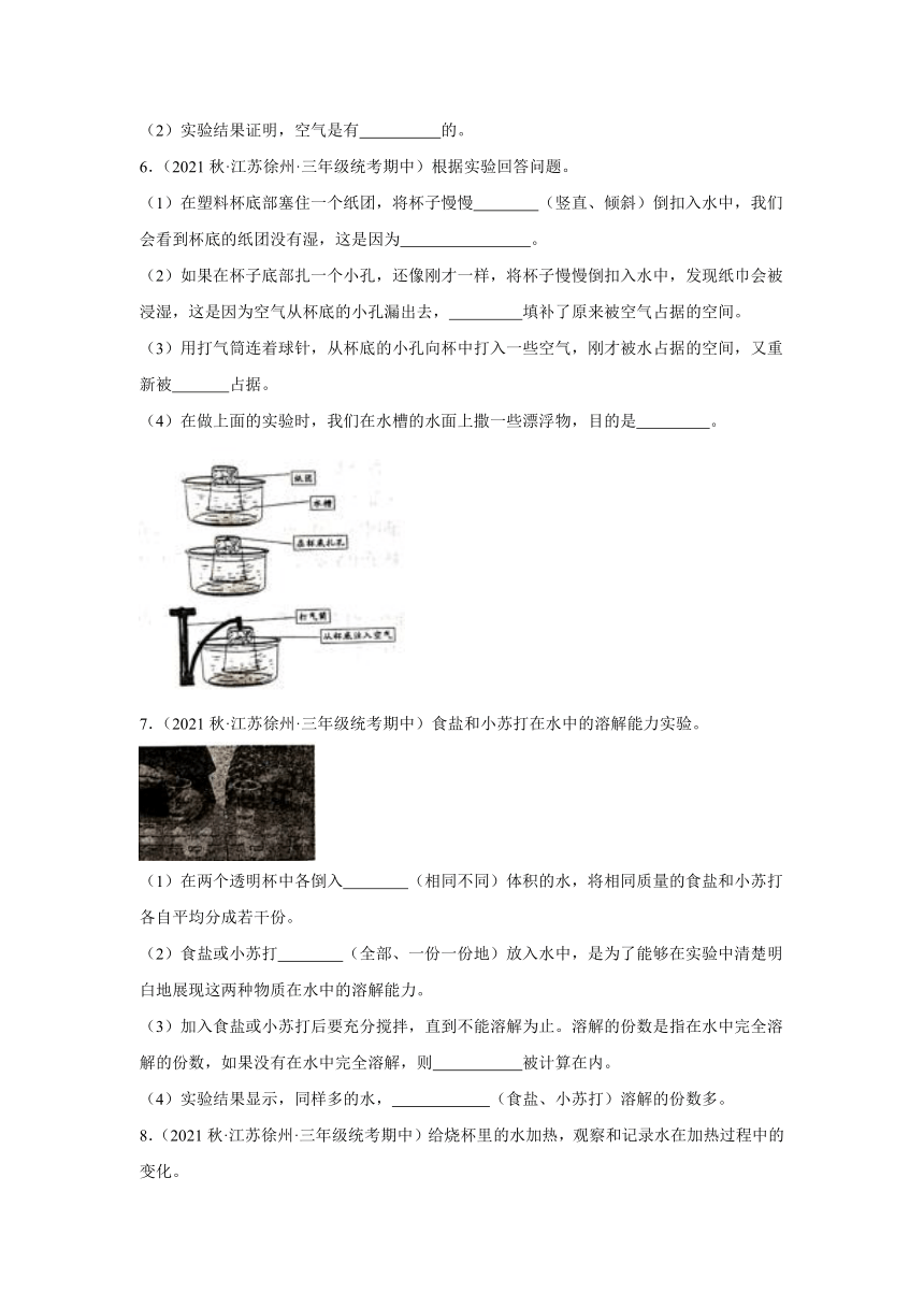 科学三年级上册（苏教版2017）期中 实验题专题训练（含解析）