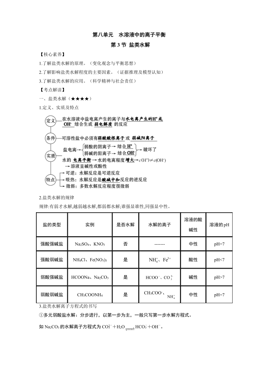 第八单元 水溶液中的离子平衡——盐类水解（含答案） 导学案——2024届人教版（2019）高中化学一轮复习