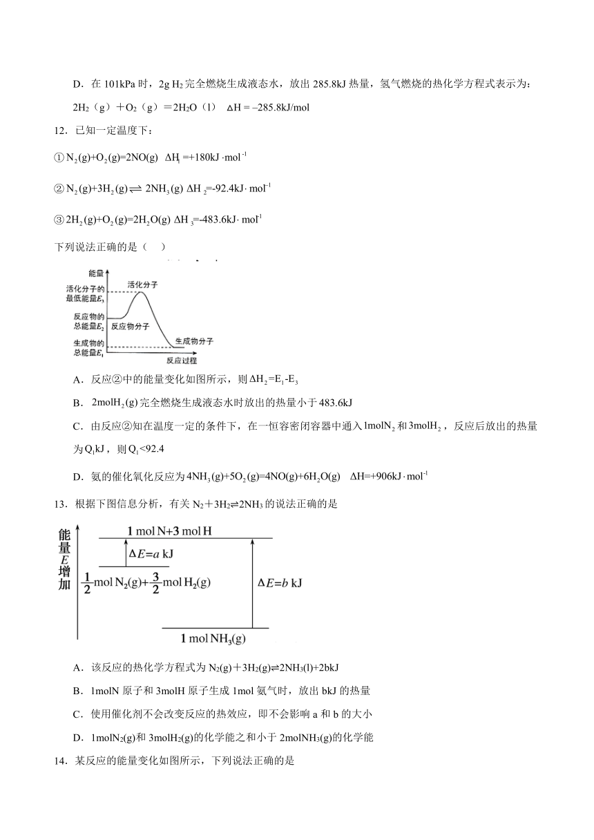 第一章 化学反应的热效应 （含解析）测试题 2023-2024学年高二上学期化学人教版（2019）选择性必修1