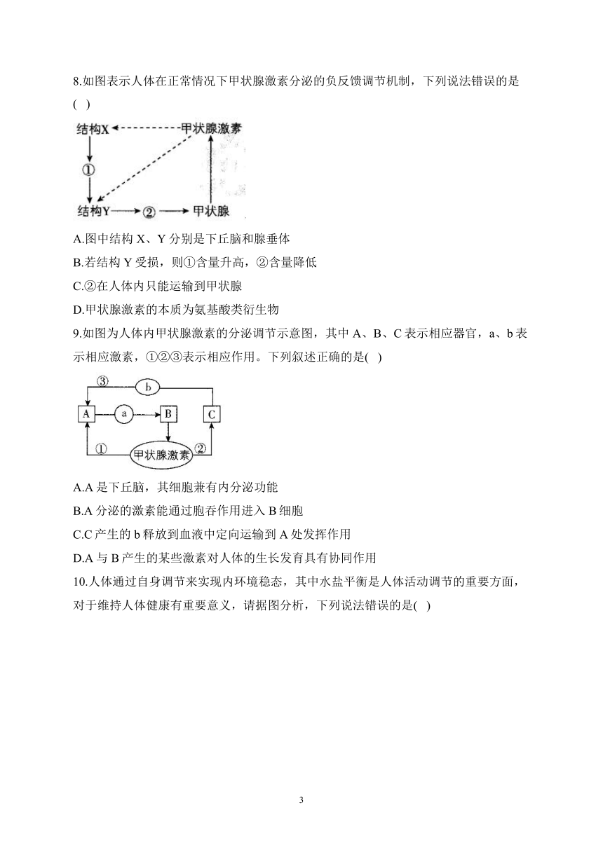 3.2神经系统通过下丘脑控制内分泌系统（含解析）——2023-2024学年高二生物学浙科版（2019）选择性必修一课时分层练