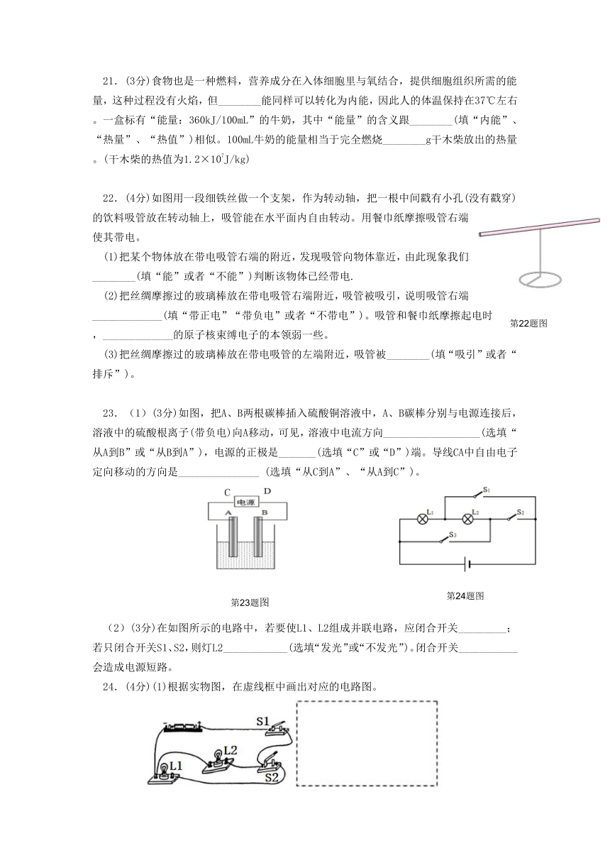 2023-2024学年湖北省武汉市青山区武钢实验学校九年级（上）调研理化试卷（无答案）