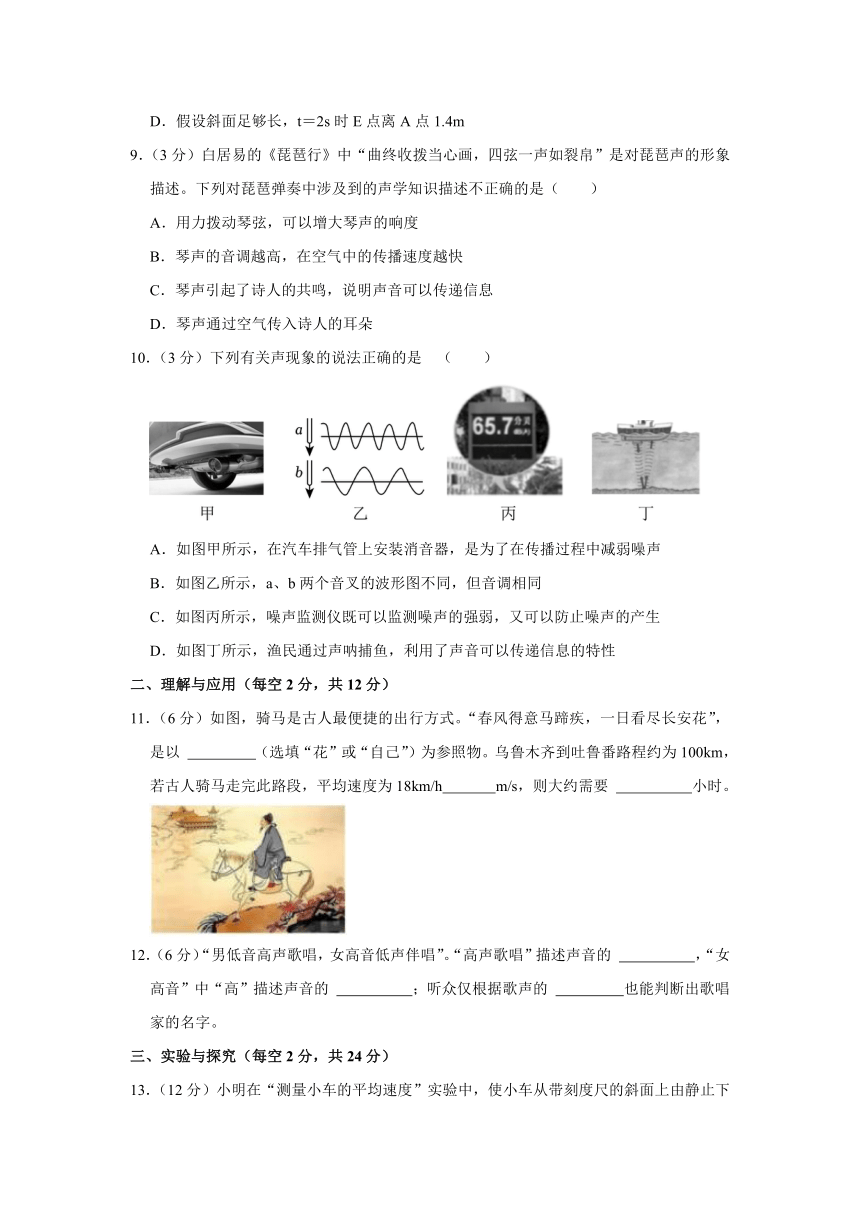 2023-2024学年山东省淄博市张店八中八年级（上）月考物理试卷（10月份）（含解析）