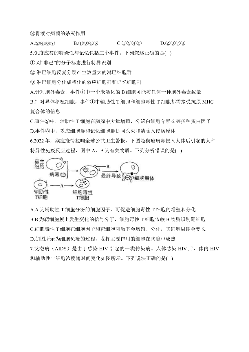 第4章 免疫调节 检测卷——2023-2024学年高二生物学浙科版（2019）选择性必修一（含解析）