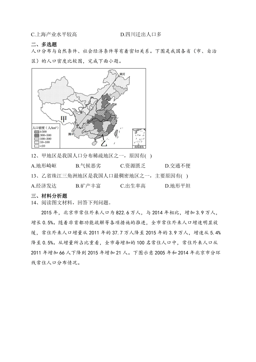 2023-2024学年 人教版（2019）必修二 第一章 人口 单元测试卷(含答案)