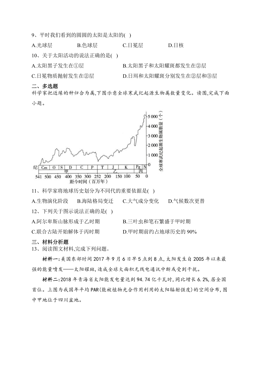 2023-2024学年 人教版（2019）必修一 第一章 宇宙中的地球 单元测试卷(含答案)