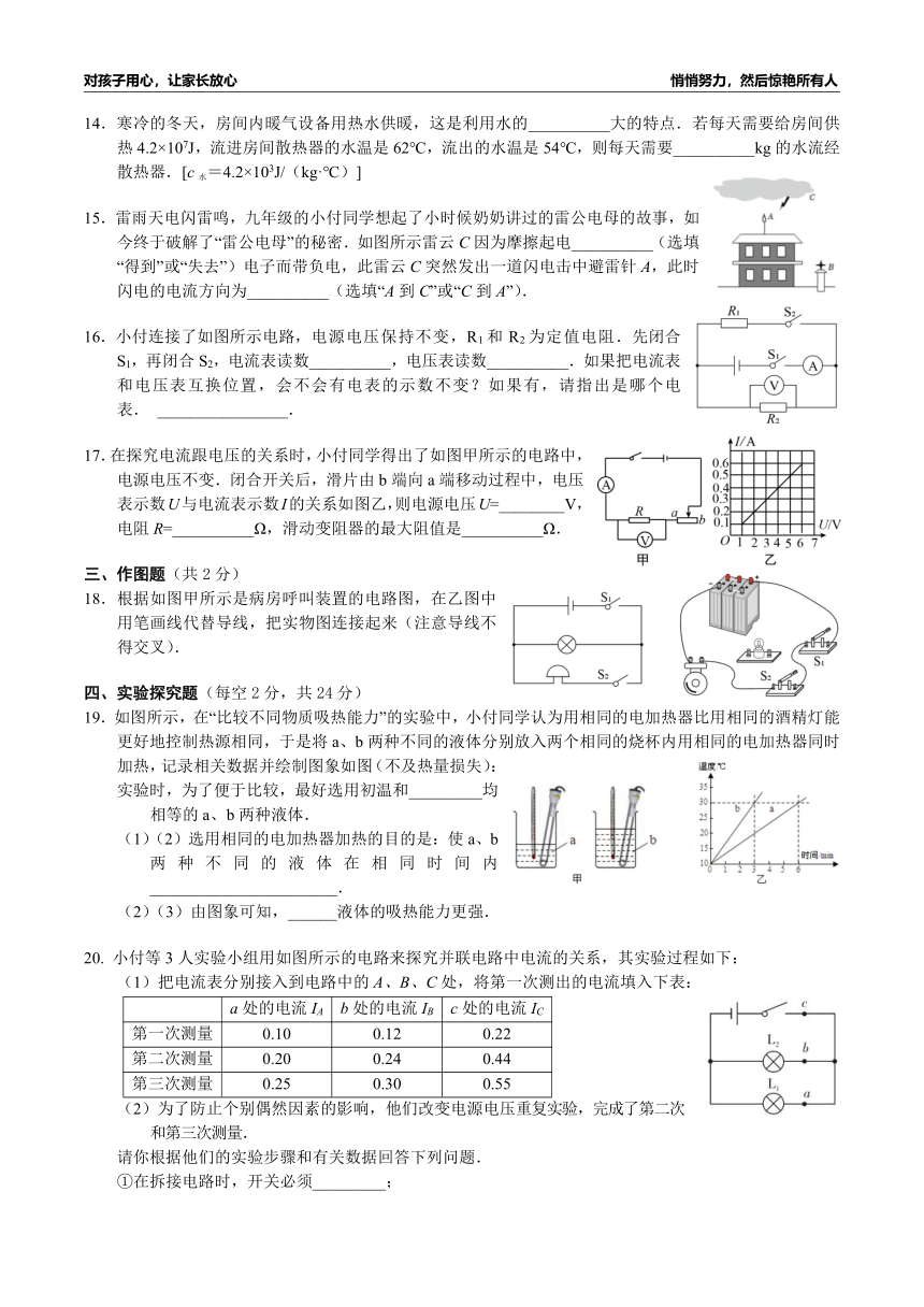 长沙市长郡芙蓉中学2023-2024学年度九年级上学期期中联考物理试卷（PDF版，含答案）