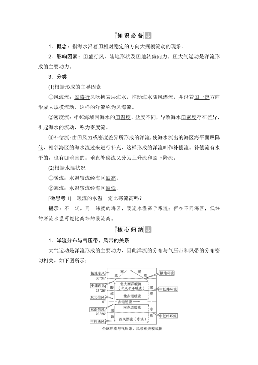 高中地理鲁教版（2019）选择性必修一第四单元 第二节 洋流及其影响 学案 （含答案）