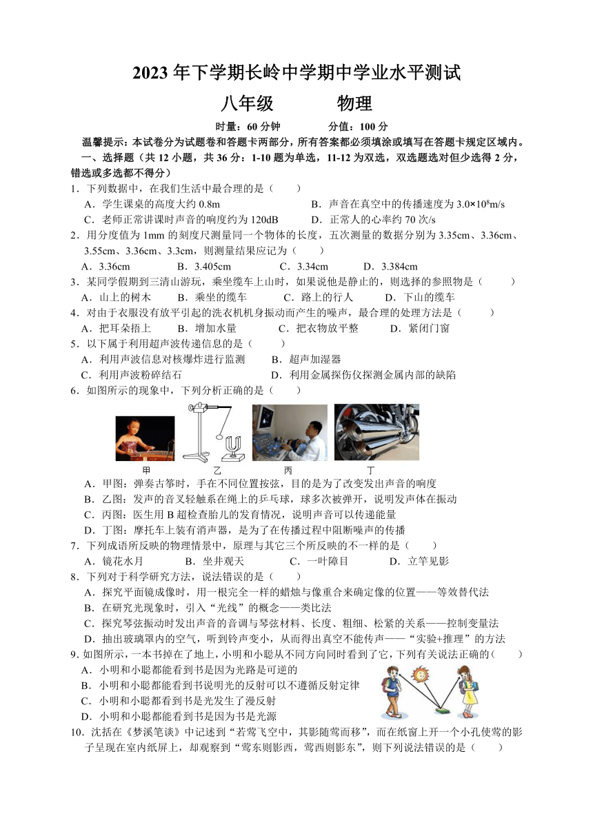 湖南省岳阳市岳阳县岳阳经济技术开发区长岭中学2023-2024学年八年级上学期11月期中物理试题（无答案）