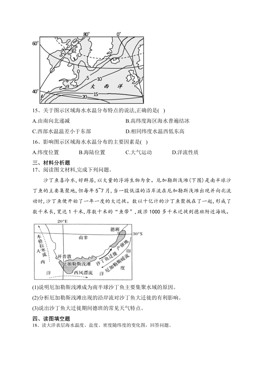 2023-2024学年 人教版（2019）第三章 地球上的水 单元测试卷(含答案)