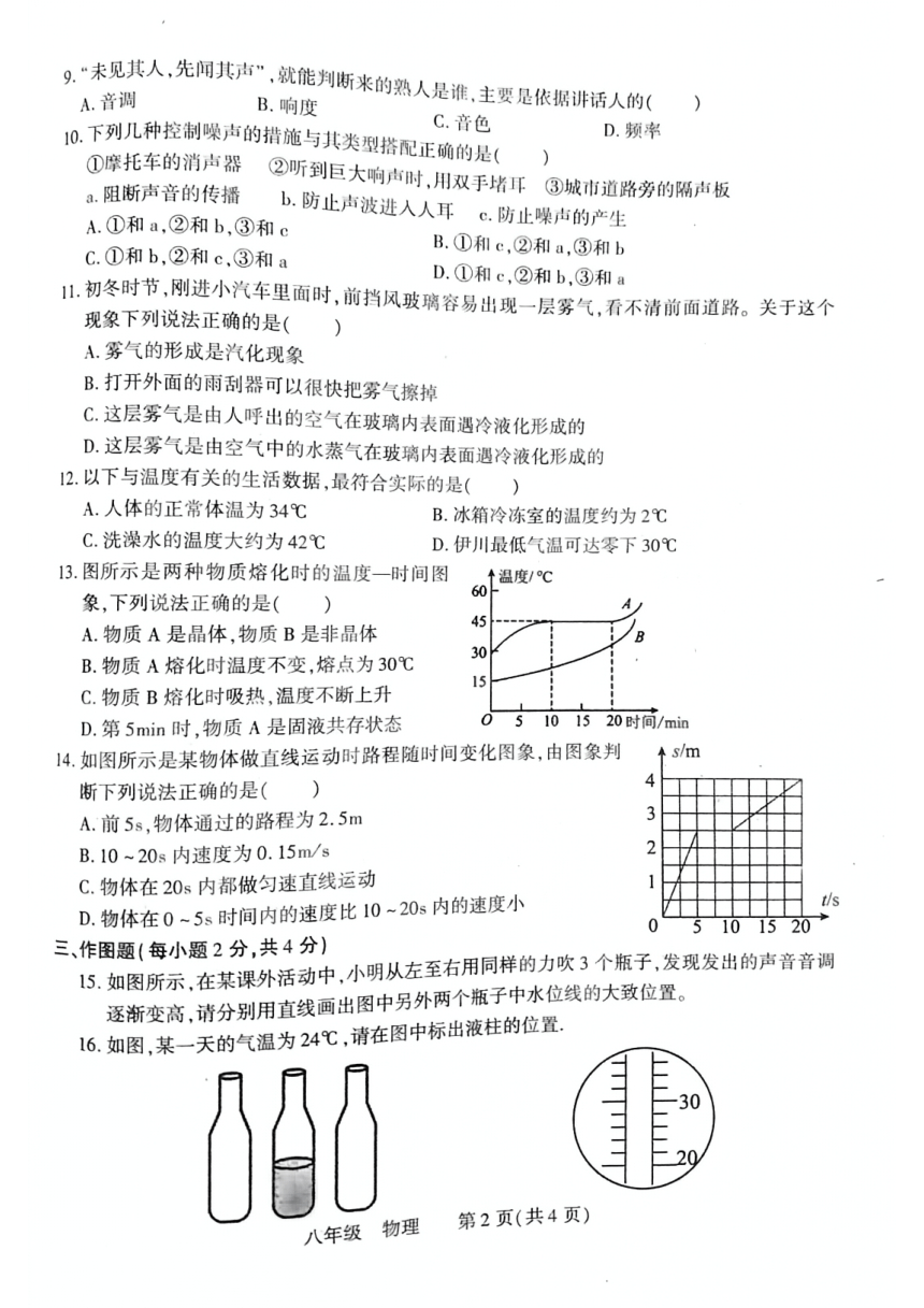 河南省洛阳市伊川县2023-2024学年八年级上学期11月期中物理试题（PDF版无答案）