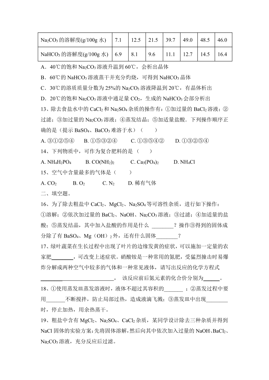 2023—2024学年人教版（五四学制）化学九年级全一册第4单元 盐 化肥 基础题（含答案）