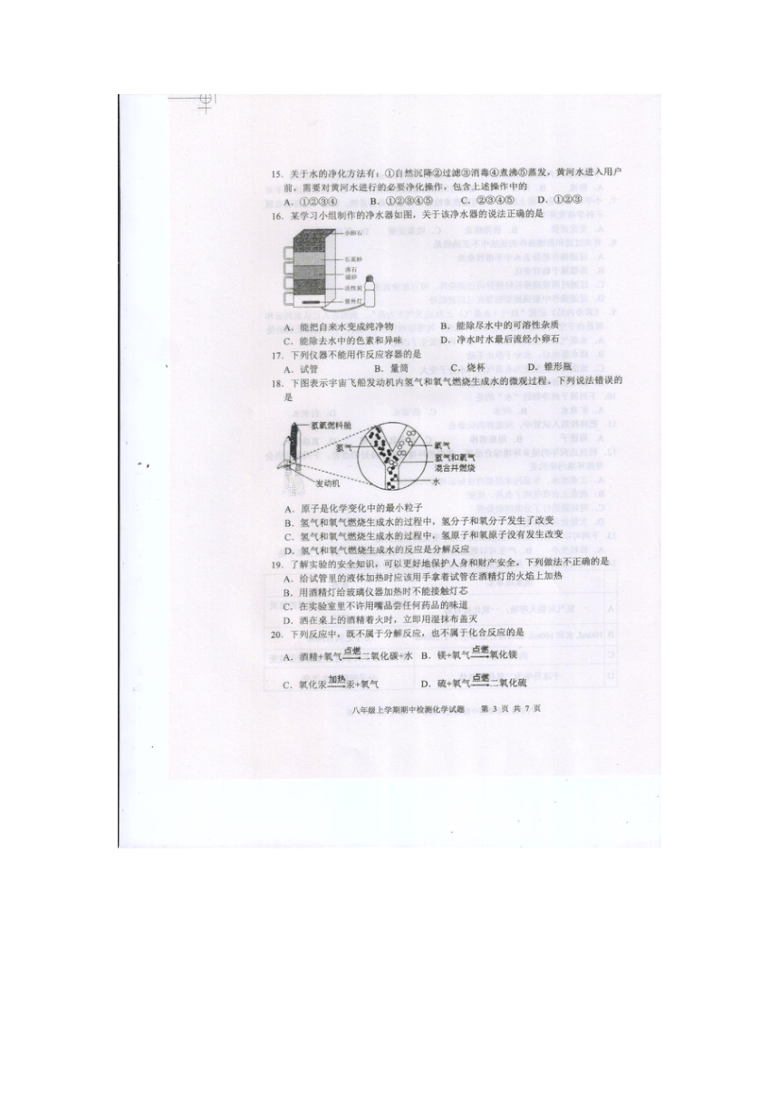 山东省泰安市新泰市2023-2024学年八年级上学期11月期中化学试题(图片版 含答案)