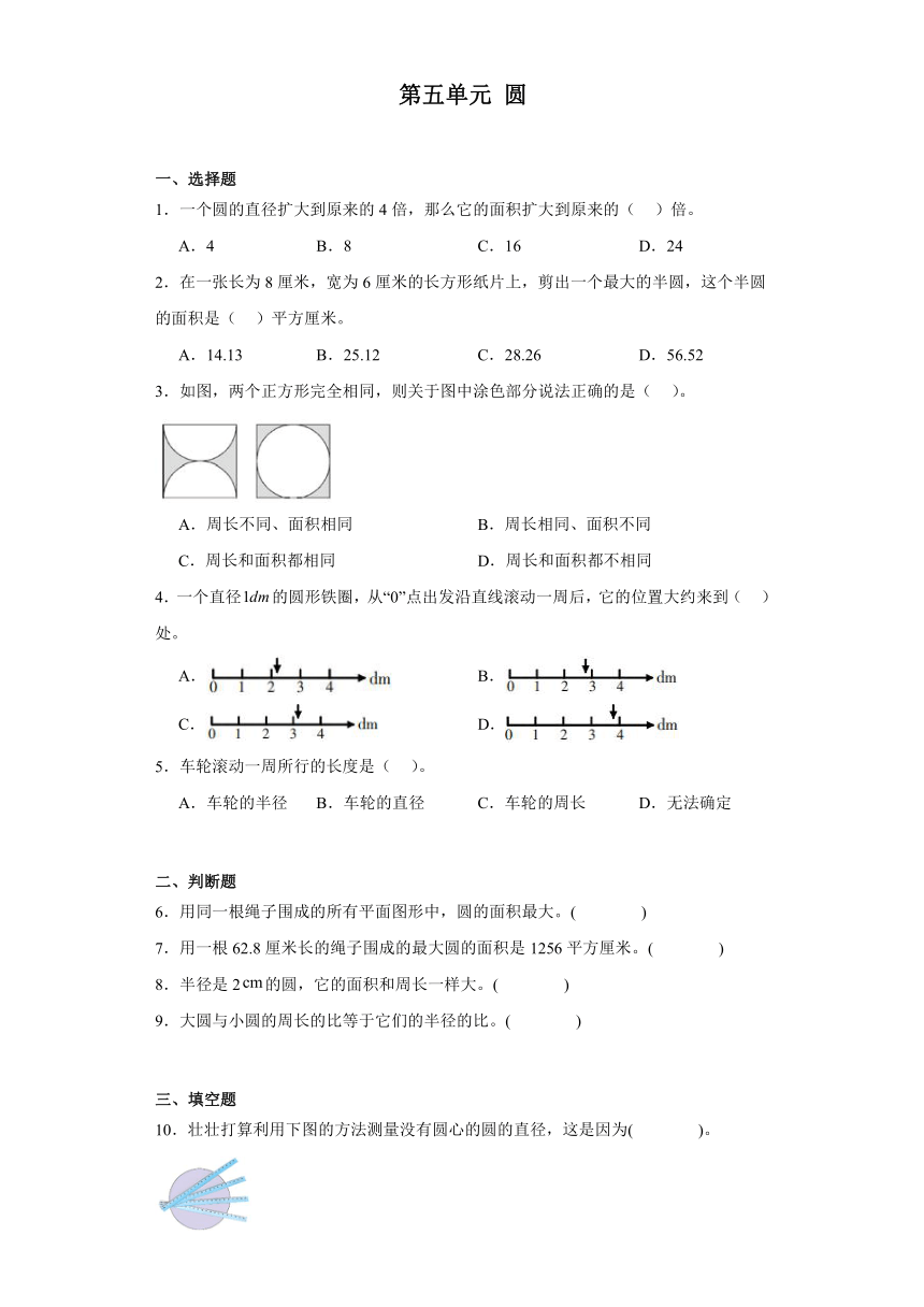 第五单元圆（单元测试）-六年级上册数学人教版（无答案）