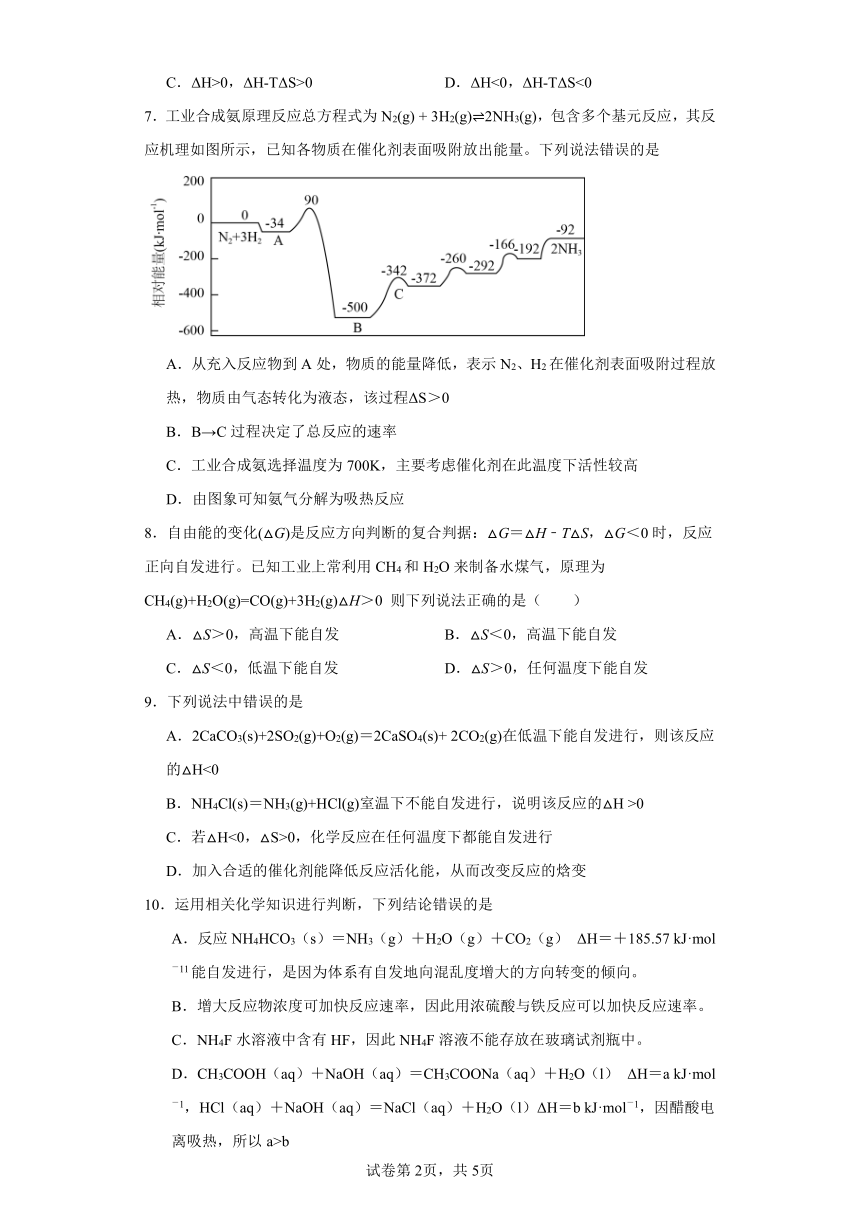 第二章第三节化学反应的方向专项训练（含解析）2023-2024学年高二化学人教版（2019）选择性必修一