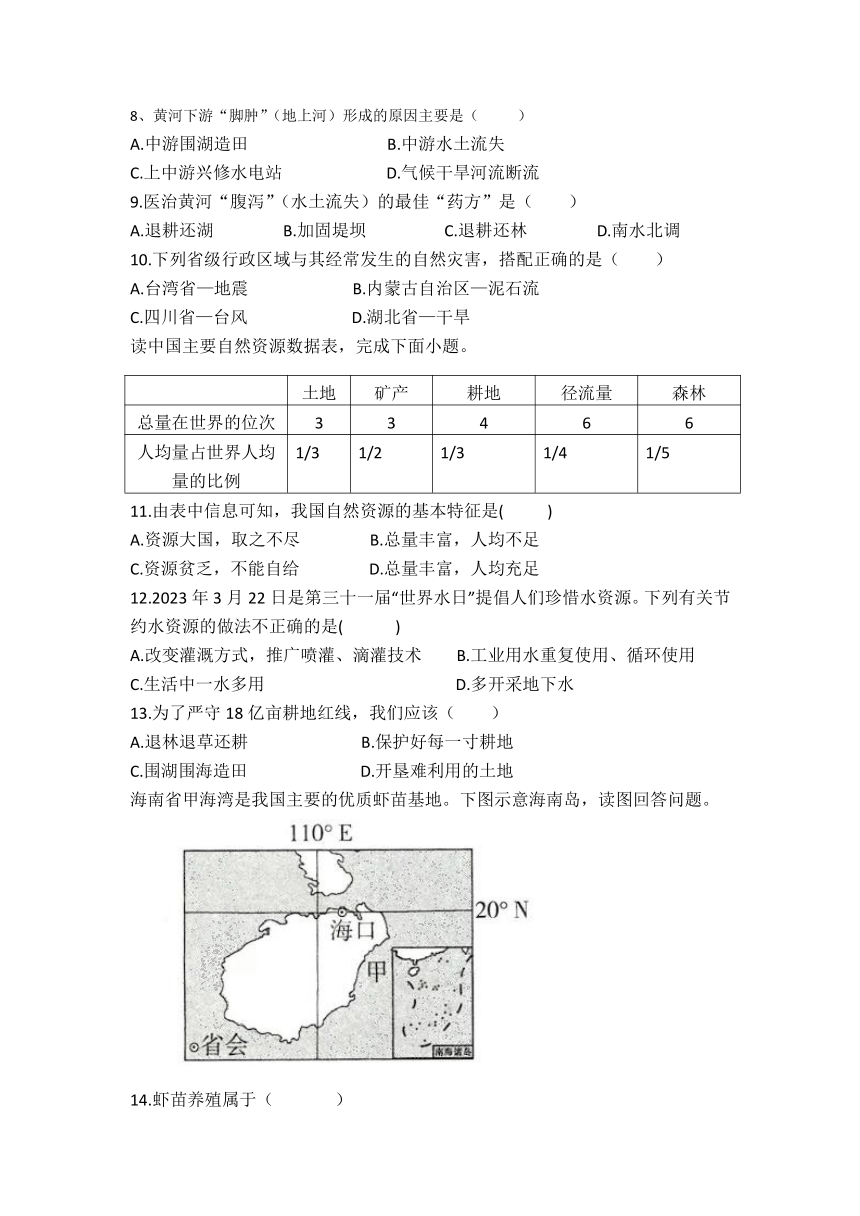 2023-2024学年辽宁省盘锦市辽河油田实验中学八年级上学期期中地理试题（无答案）