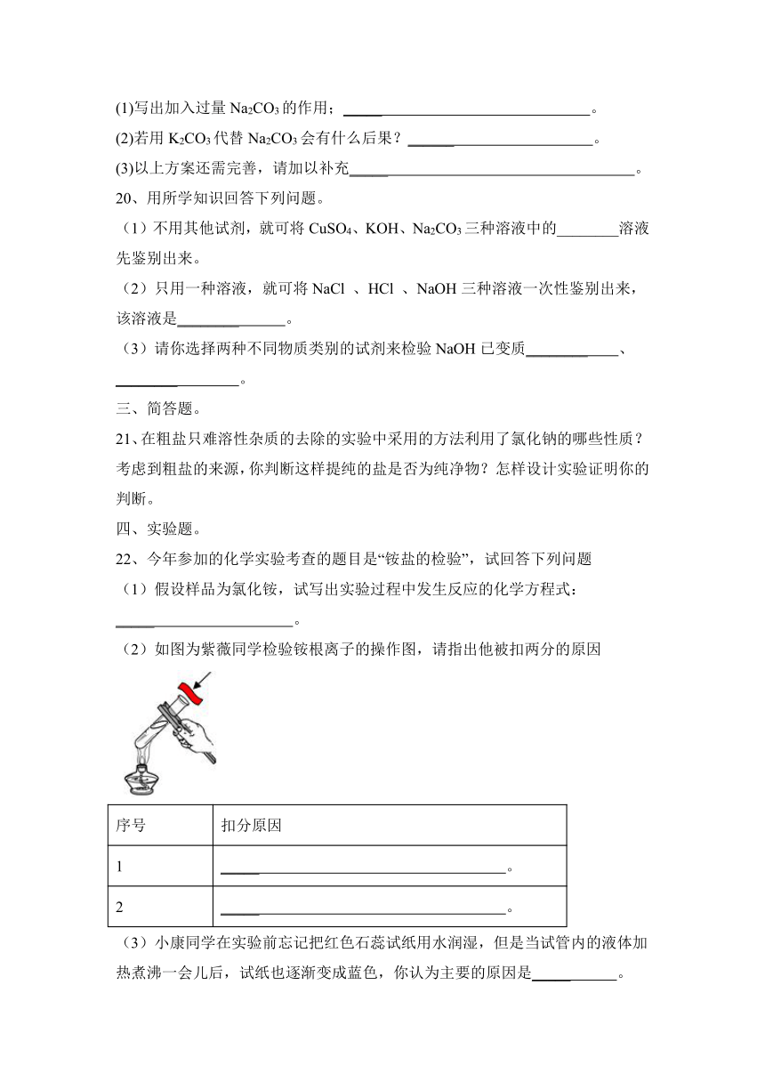 2023—2024学年人教版（五四学制）化学九年级全一册第4单元 盐 化肥 基础题（含答案）