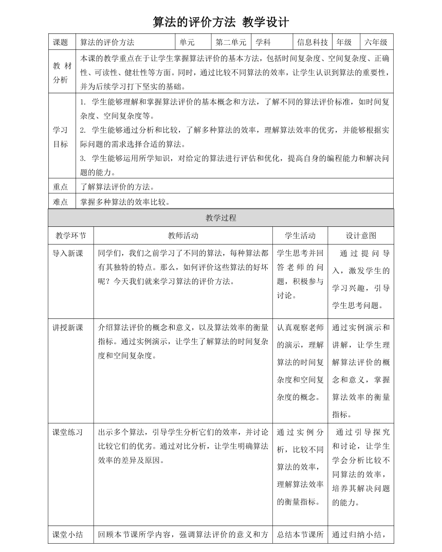 浙教版（2023）六上 第9课 算法的评价方法 教案5