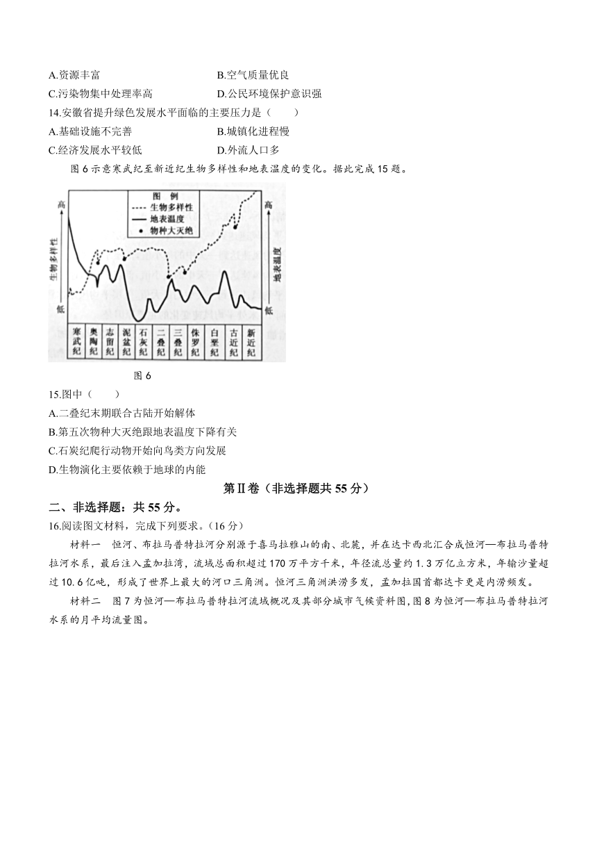 安徽省亳州市蒙城县五校联考2023-2024学年高三上学期期中考试地理试题（含解析）