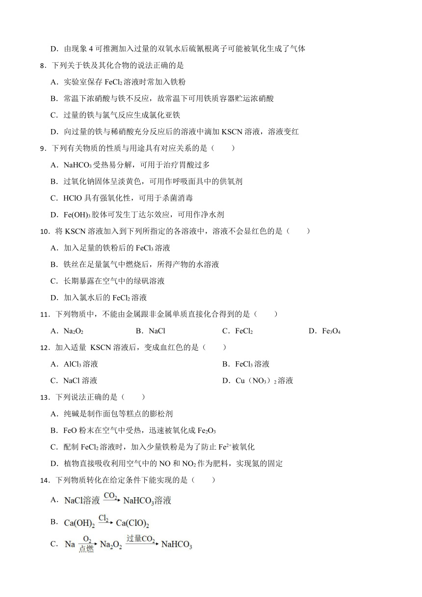 3.1 铁及其化合物（含解析） 同步练习 2023-2024学年高一上学期化学人教版（2019）必修第一册