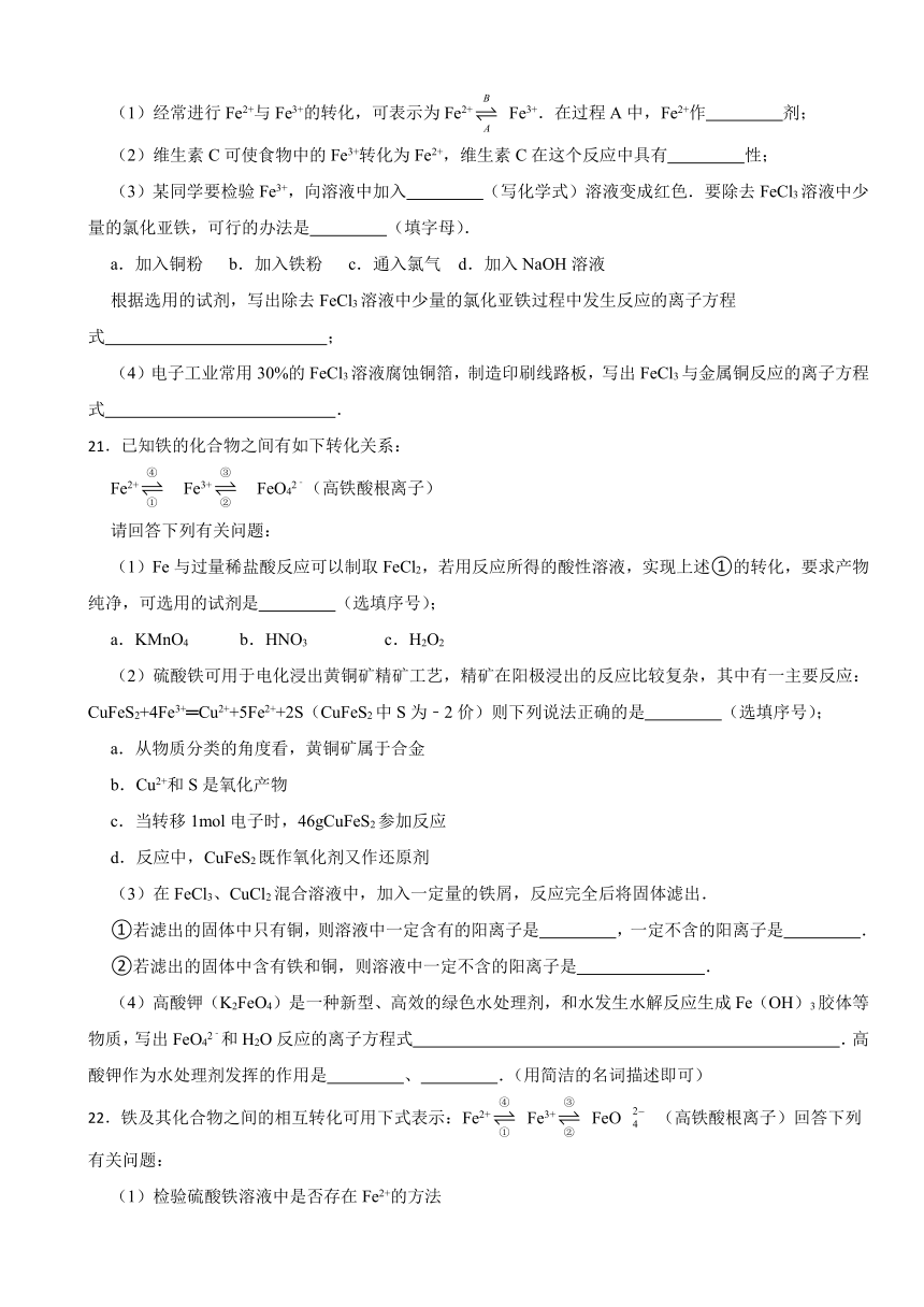 3.1 铁及其化合物（含解析） 同步练习 2023-2024学年高一上学期化学人教版（2019）必修第一册