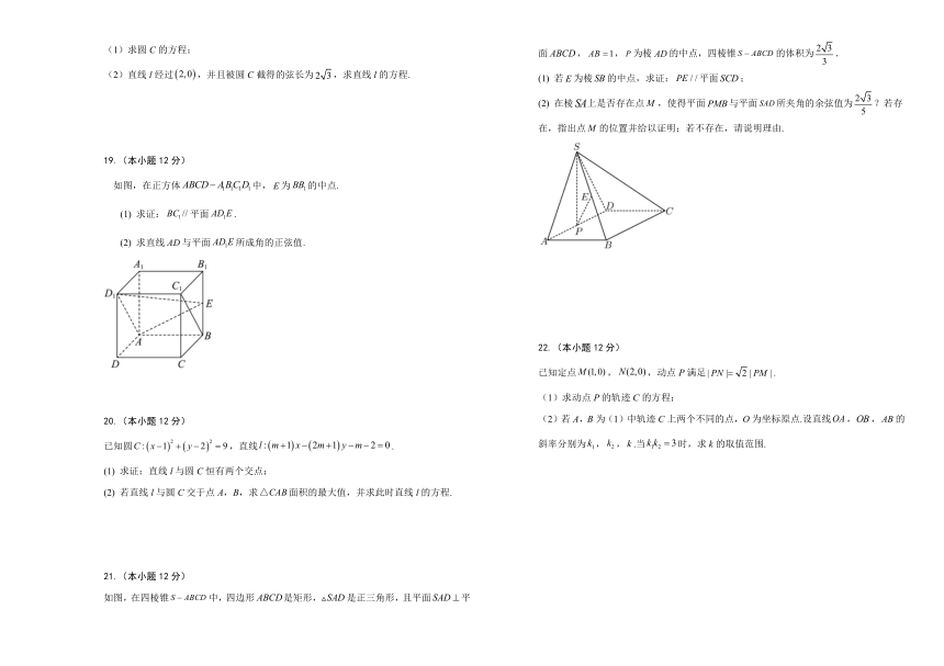 吉林省长春重点学校2023-2024学年高二上学期11月期中考试数学试题（含解析）