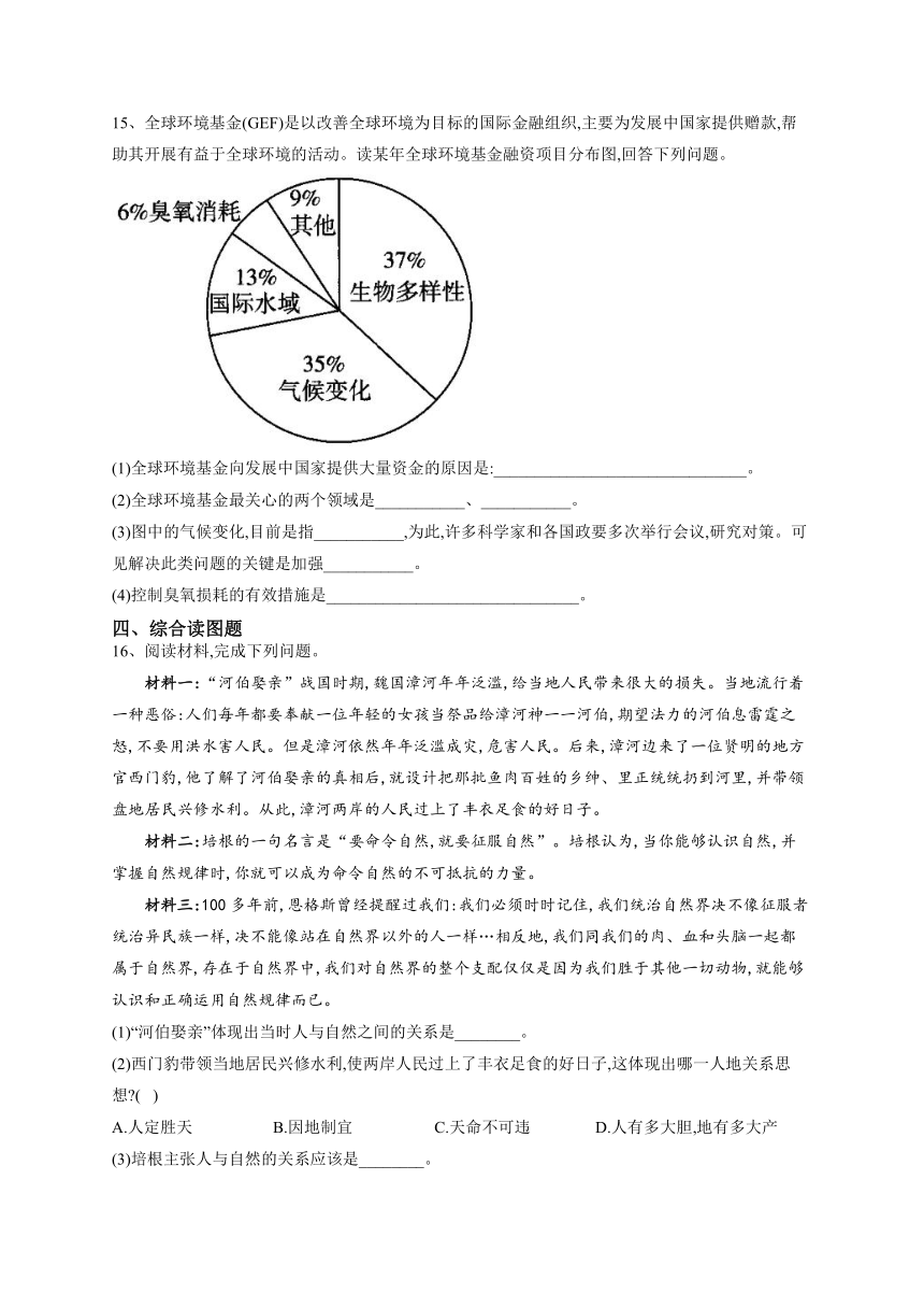 2023-2024学年 人教版（2019）选择性必修三 第四章保障国家安全的资源 环境战略 行动 单元测试卷(含答案)