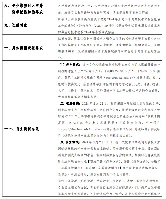 2024上海外国语大学贤达经济人文学院春季高考招生简章 招生专业及计划