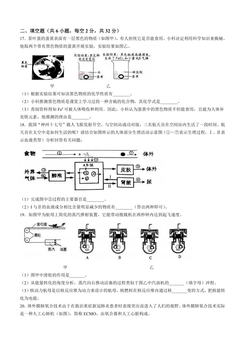 2024年浙江省台州市五科联赛九年级模拟预测科学试题（无答案）