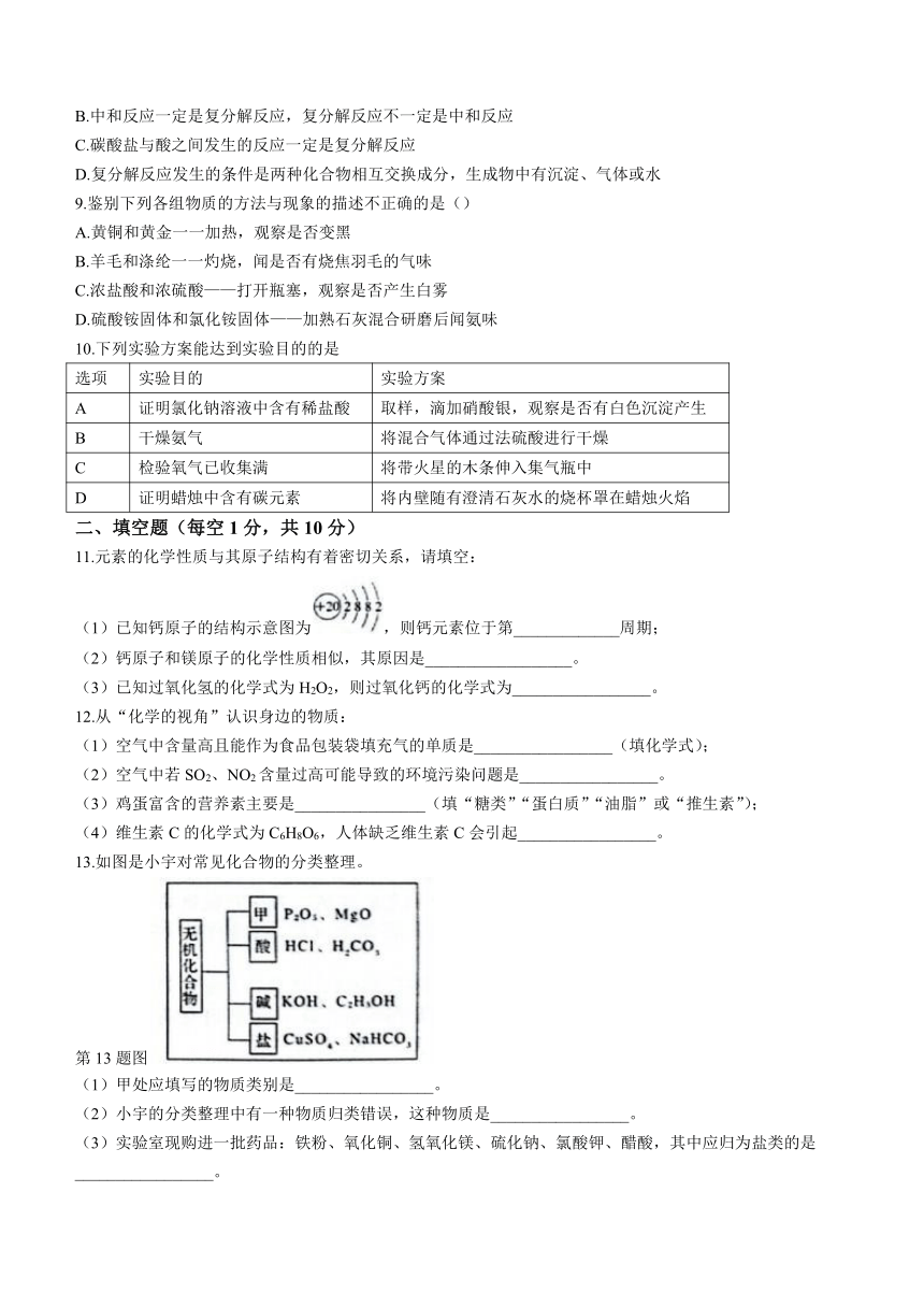 吉林省扶余市（一实验、二实验）2023—2024学年九年级上学期期末化学测试卷（含答案）