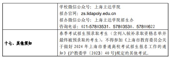 2024上海立达学院春季高考招生简章 招生专业及计划