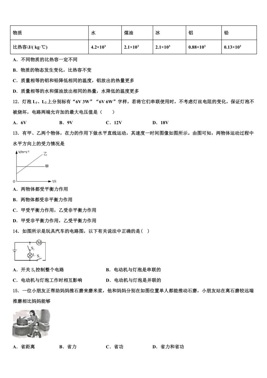 2023年安徽省中学九年级物理第一学期期末考试模拟试题（含解析）