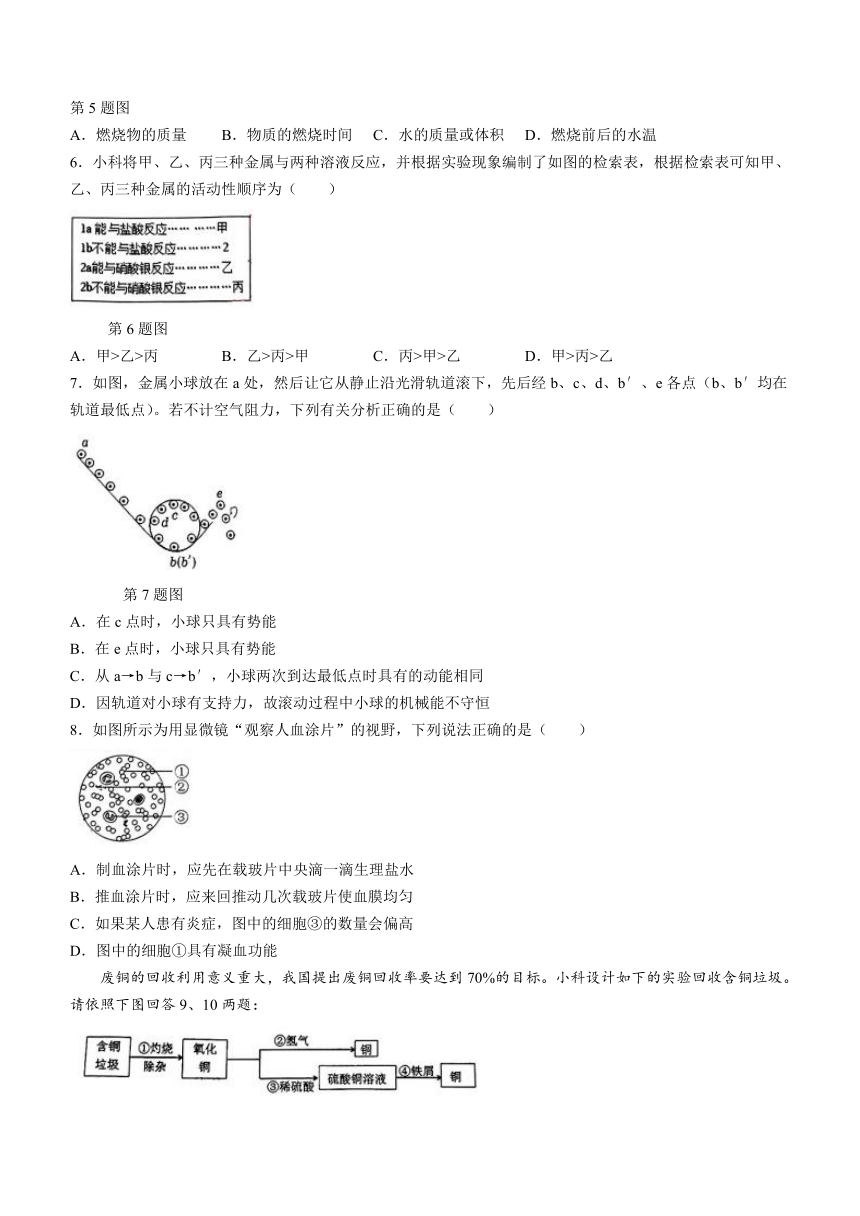 2024年浙江省台州市五科联赛九年级模拟预测科学试题（无答案）