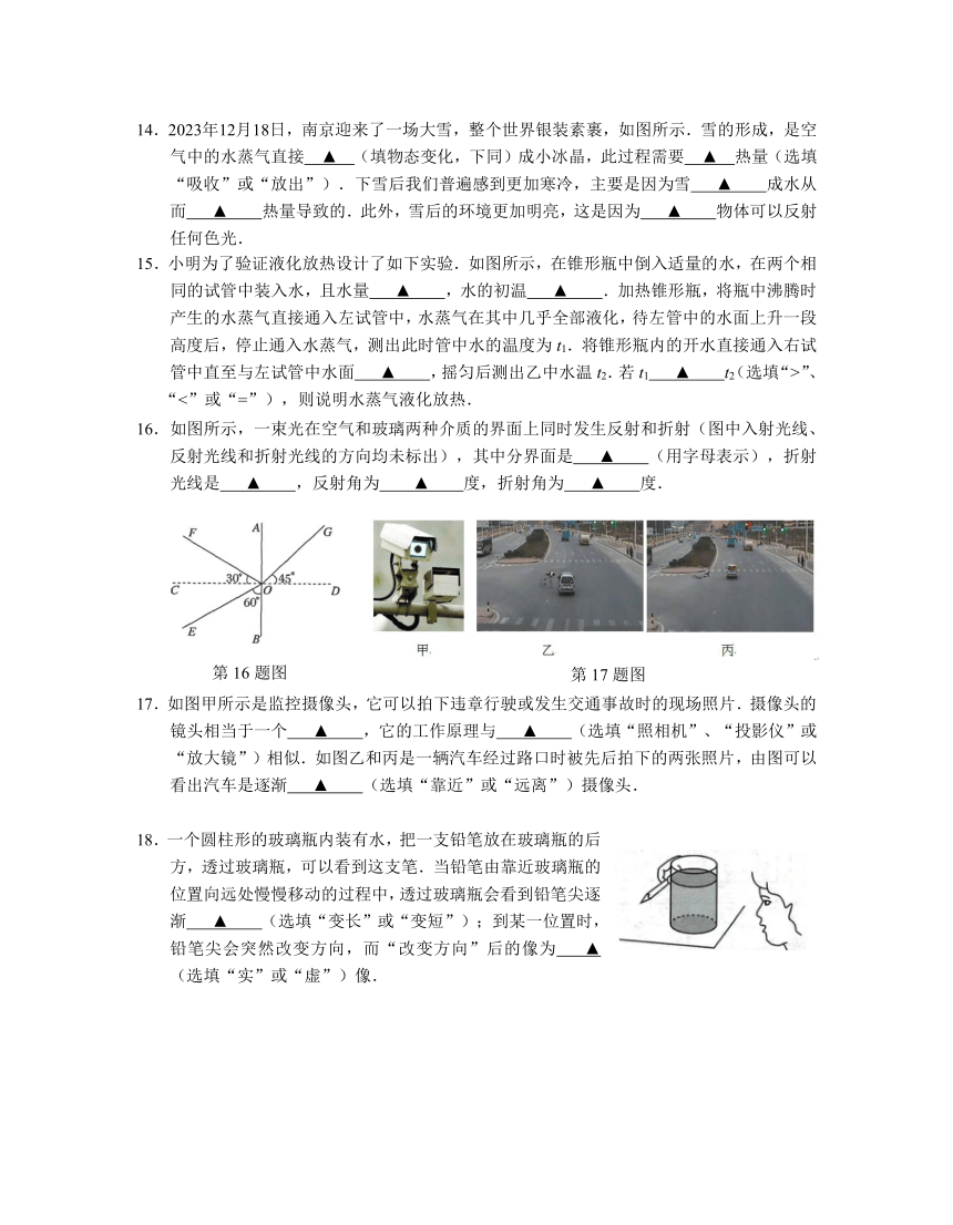 江苏省南京市联合体2023-2024学年八年级上学期期末考试物理试卷（含答案）