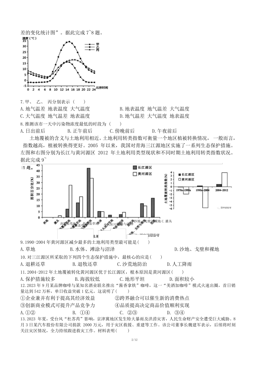 四川省成都市重点中学2023-2024学年高三上学期12月文科综合测试试题（含答案）