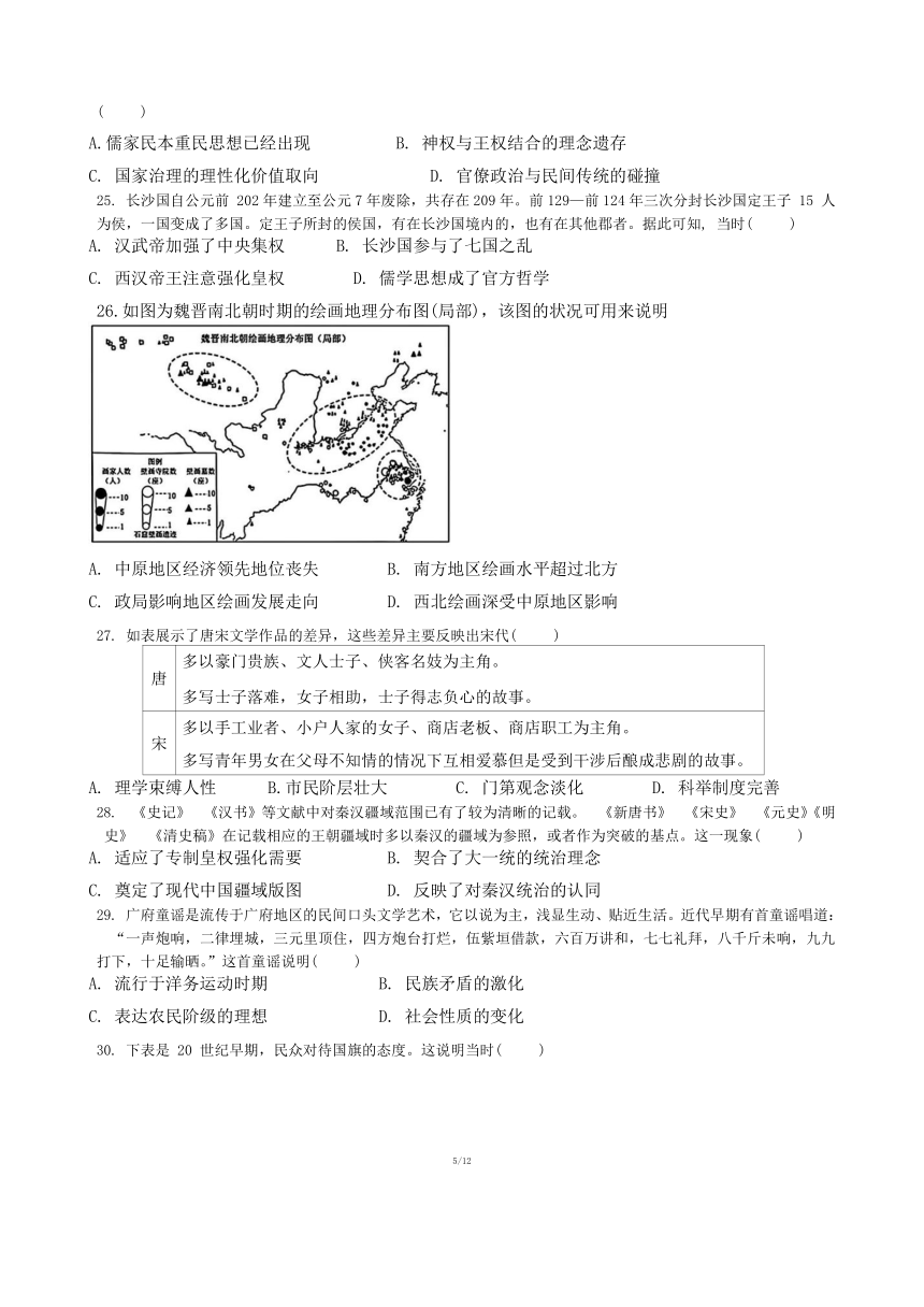 四川省成都市重点中学2023-2024学年高三上学期12月文科综合测试试题（含答案）