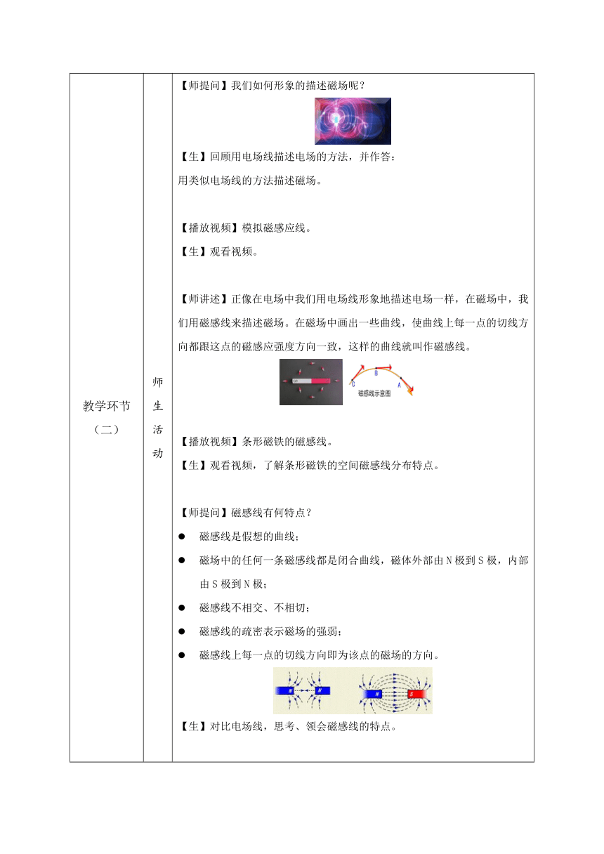 13.1 磁场 磁感线 教学设计 （表格式）