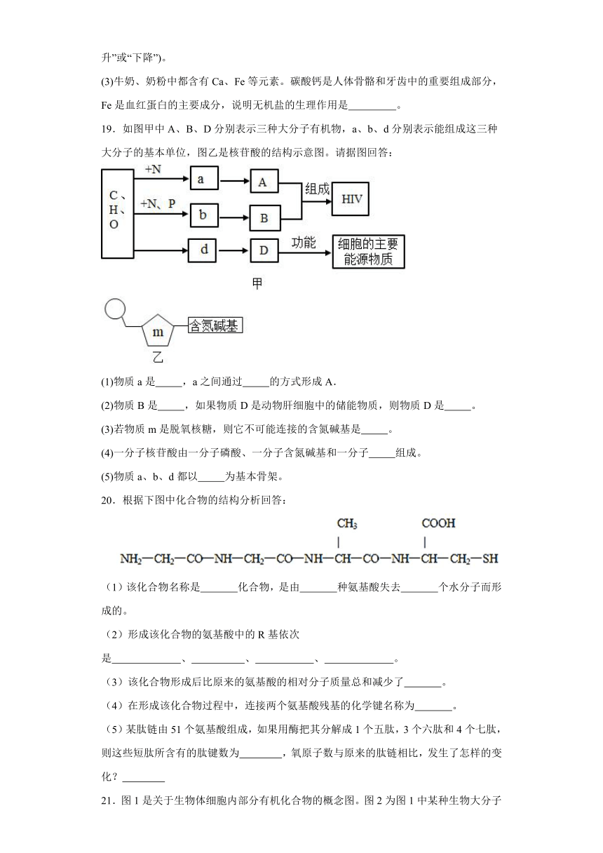 第一章 细胞的分子组成 检测练习（有解析）